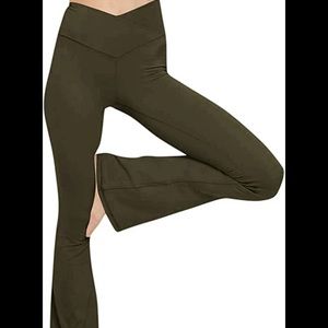 Bootleg yoga pants crossover high waisted